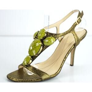 Kate Spade Lydia Green Metallic Strappy Jem T Strap Sandals Size 5.5 Ankle $298